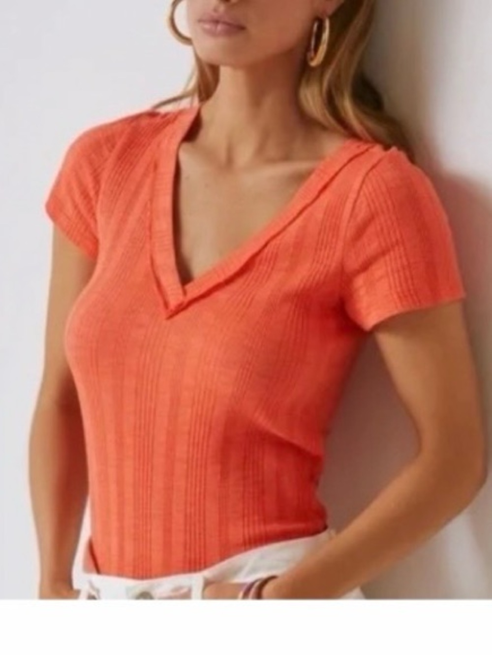 Anthropologie Pilcro Sustainable Double-V Tee Orange